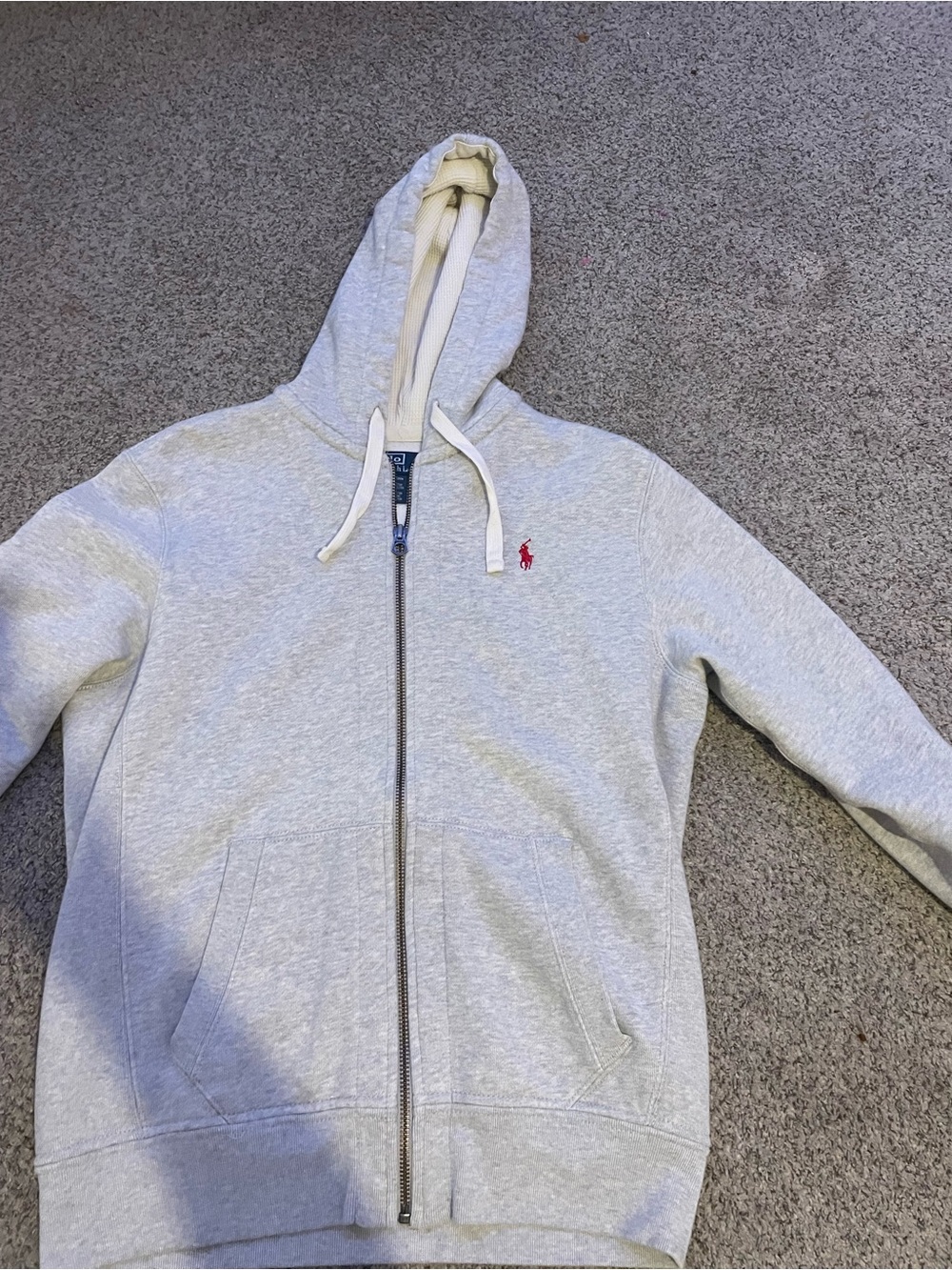 Ralph Lauren Light Gray Hooded Zip-Up Sweatshirt with Cornell embroidered